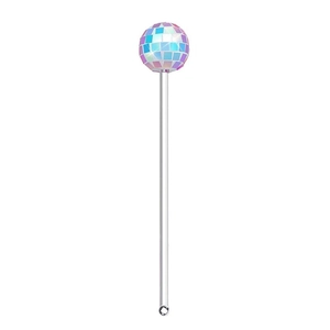 Disco ball drink stirrer with colorful mirrored surface and transparent acrylic long rod