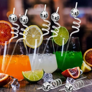 Retro mirror disco ball spiral straws for cocktail parties and festive Christmas decorations