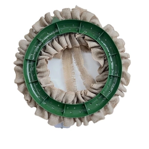 Handmade double-layered Christmas wreath with burlap lace trim and green plastic frame support