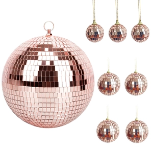 Rose Gold Mirror Disco Ball Hanging Decoration Glass Reflective Party Wedding Holiday Ornament For Ceiling Home Decor