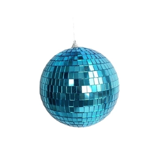 Hanging dark blue disco mirror ball with square glass tiles for festive party decoration