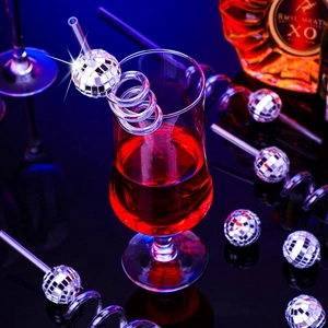 Close-up of sparkling 3cm disco mirror ball straws for cocktail party decorations