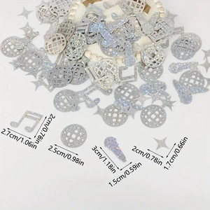 Glitter disco party confetti with holographic notes, balls, and stars for decorations