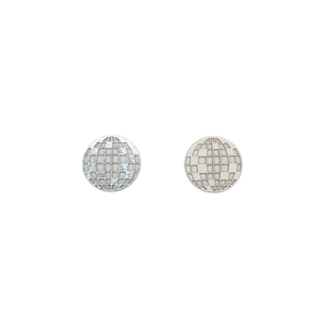Silver disco ball earrings with white grid pattern for party and birthday decoration