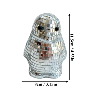 Creative penguin disco ball mirror ornament for home decor, 11.5cm height size guide