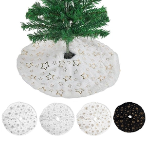 Mini plush Christmas tree skirt with gold snowflake pattern for holiday table decoration