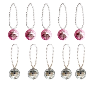 Lot de 10 pendentifs boules disco à miroir avec perles en rose et argent pour fête