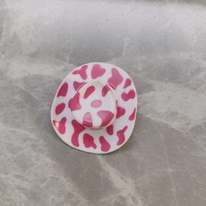 Mini 5.4cm white cowboy hat pendant with pink cow print pattern for creative DIY decor