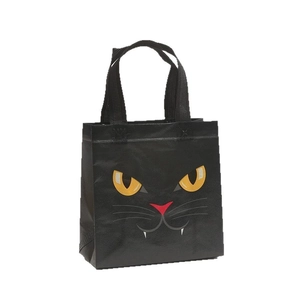 Halloween black non-woven gift bag with cartoon cat face print and durable handles