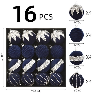 Detail view of 16-piece navy blue Christmas ball set with 6cm diameter and silver glitter
