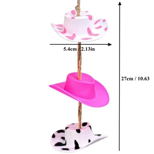 Close-up of 5.4cm mini cowboy hat car pendants with detailed size measurements