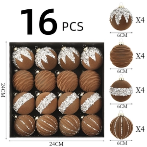 Detailed view of 6cm brown Christmas balls with silver glitter and velvet finish, 16 pcs set