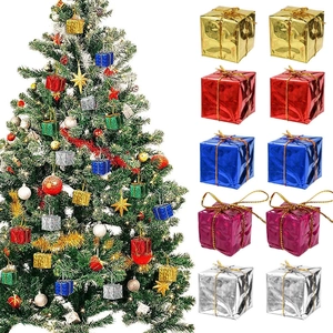 Christmas Tree Decorations Mini Gift Box Hanging Ornaments Colorful Holographic Laser Foil Wrapped Party Holiday Decorations