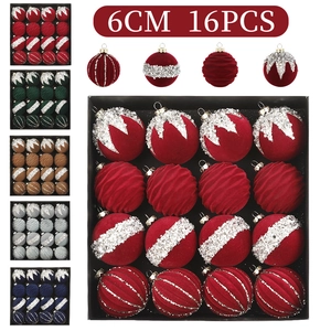 Luxurious Flocking Christmas Ball Ornaments Collection Glitter Sequin Plastic Hanging Balls For Christmas Tree Holiday Home Decor