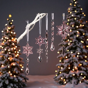 Pink acrylic Christmas ornament set with snowflake and icicle pendants for holiday trees