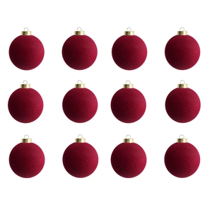 Burgundy Flocked Velvet Christmas Ball Ornaments With Gold Caps And Ribbon For Christmas Tree Decorations Holiday Party