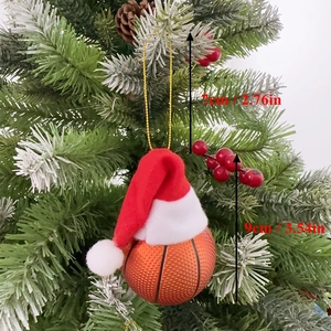 Miniature basketball Christmas ornament with red Santa hat and dimensions of 9cm for tree decor