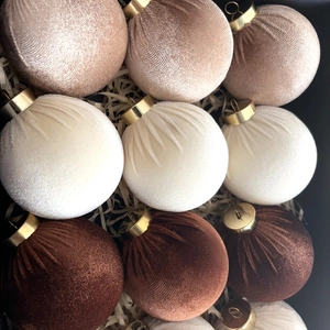 Premium velvet Christmas ball ornaments set in cream and champagne gold with metal caps