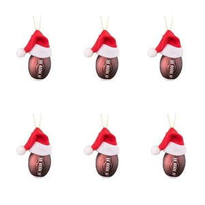 Christmas Tree Sports Ornaments Ball Set Basketball Rugby Soccer Baseball With Santa Hat Plastic Decorative Hanging Pendant For Holiday Party Home Decor