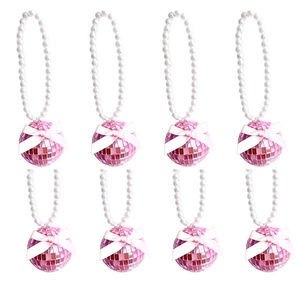 Lot de boules disco roses avec nœuds en soie et perles pour décor de fête