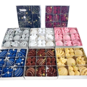 35pcs Christmas tree ornaments set with flocked spheres and glitter balls in 8 colors