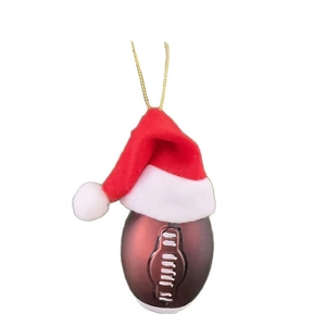 Creative football Christmas ornament with mini red hat for festive sports theme decoration