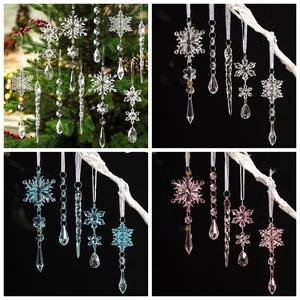 Acrylic Christmas Snowflake Icicle Ornaments Clear Crystal Tree Pendants Winter Festive Home Hanging Decoration White Pink Blue