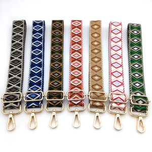 Adjustable colorful geometric diamond weave wide shoulder straps with gold metal hooks