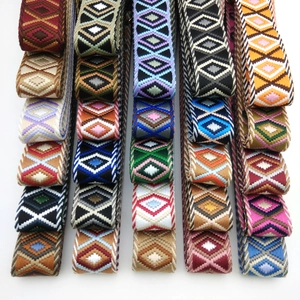Adjustable bohemian style woven straps with colorful geometric diamond patterns