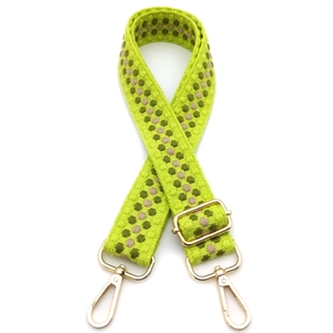 Adjustable checkerboard thick shoulder strap with neon green pattern and gold metal hooks