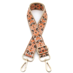 Adjustable bohemian ethnic style bag strap with orange geometric floral patterns