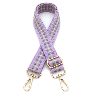 Adjustable woven shoulder strap in lavender with gold metal hardware for handbags