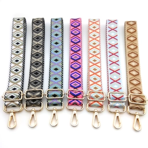 Adjustable geometric diamond pattern guitar style shoulder strap for cross-body bags