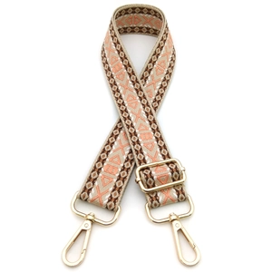 Ethnic style embroidered jacquard bag strap with geometric patterns and golden metal hooks