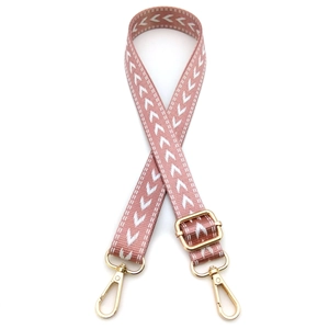 Adjustable wide replacement strap with white arrow pattern in dusty rose for bags