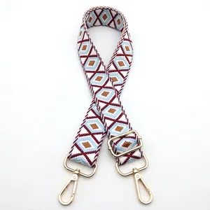 Close-up of geometric diamond pattern strap with polished gold-tone metal hardware