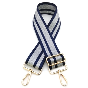 Tracolla regolabile per borsa in stile etnico intrecciata blu navy e argento lucido