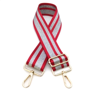 Tracolla larga regolabile per borsa stile etnico con cinturino a righe rosse e argento
