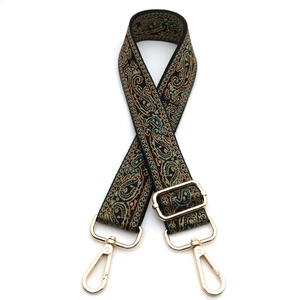 Ethnic paisley adjustable wide shoulder strap for bags with golden metal lobster clasps