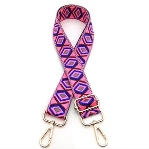 Detail of adjustable geometric diamond weave strap with gold metal lobster clasps No. 22