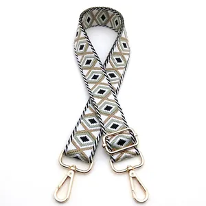 Detail of adjustable geometric diamond weave strap Style 26 with gold metal hooks
