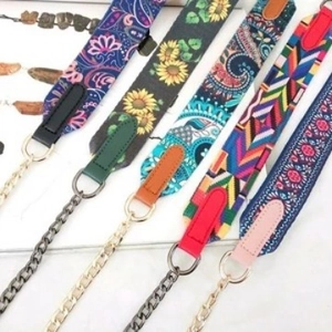Bohemian Floral Pattern Bag Strap With Metal Chain Replacement Wide Shoulder Strap For Crossbody Bag For Women