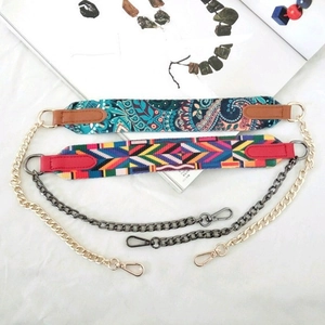 Ethnic style embroidered bag straps with metal chains and lobster clasps for crossbody bags