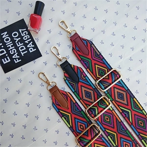 Adjustable ethnic style woven shoulder straps for crossbody bags with metal hooks
