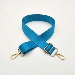 Adjustable bright blue woven strap for men's bags with premium gold metal hardware hooks
