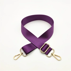 Adjustable purple nylon bag strap with premium gold metal swivel hooks and buckle