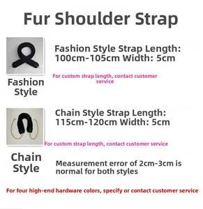 Size chart for wide faux fur shoulder bag straps showing dimensions 100cm to 120cm