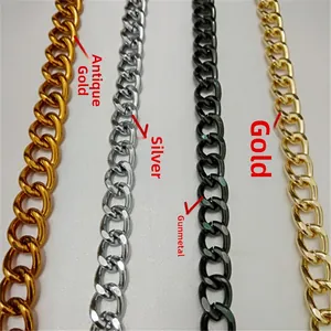 Detail showing flat curb chains in antique gold, silver, gunmetal, and bright gold finishes