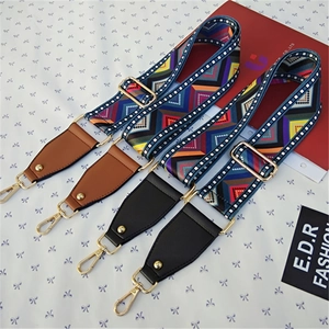 Adjustable wide ethnic style replacement bag straps with colorful geometric woven patterns