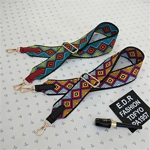 Adjustable colorful ethnic pattern replacement wide shoulder straps with gold hardware buckles